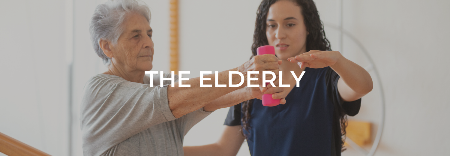 An elderly woman receiving physical therapy for age-related symptoms