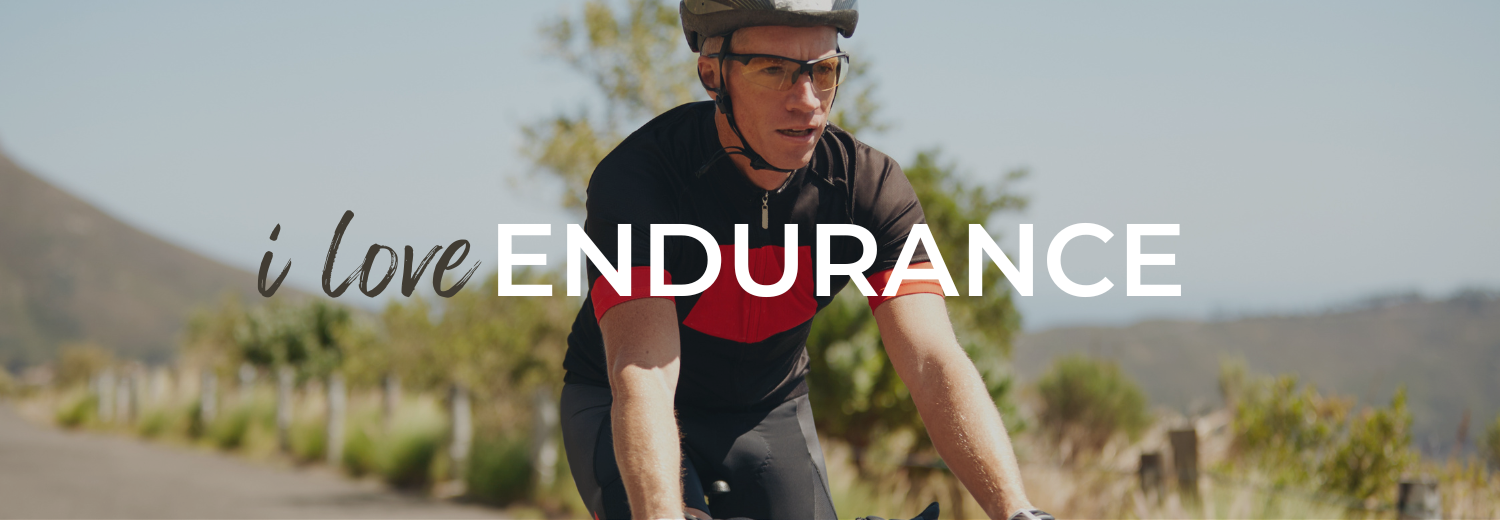 man cycling with overlay text that reads "I love endurance exercise"