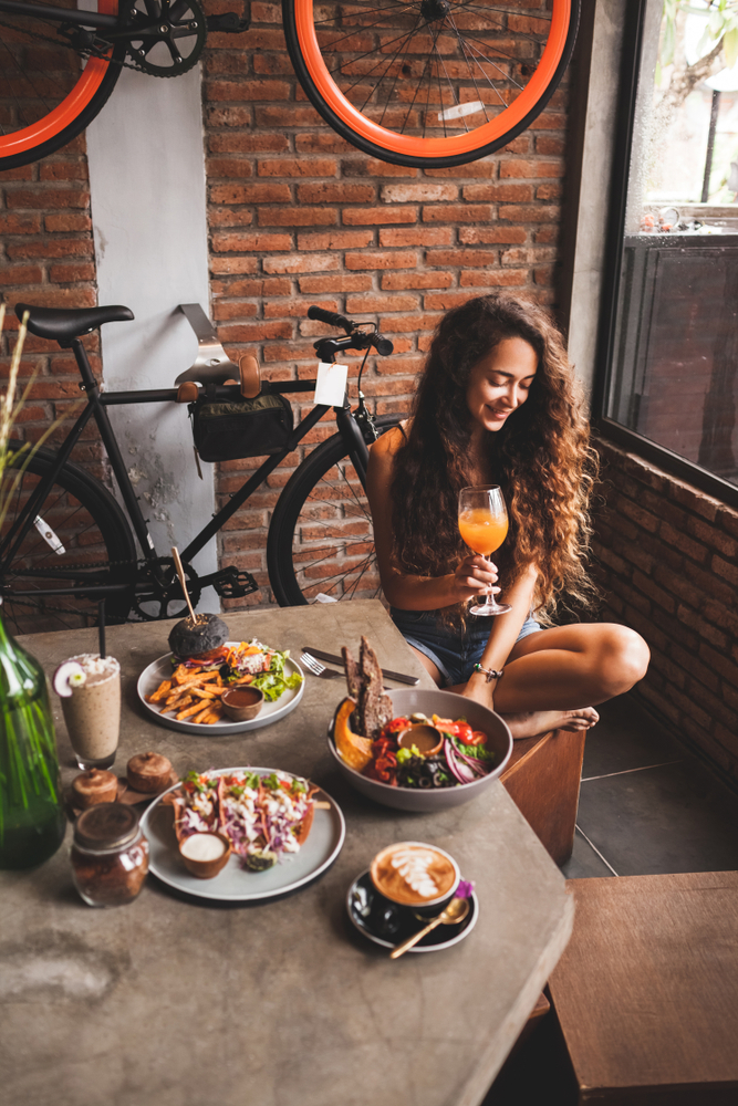 Woman in front of food