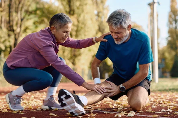 Athlete receiving care for a sports-related knee injury
